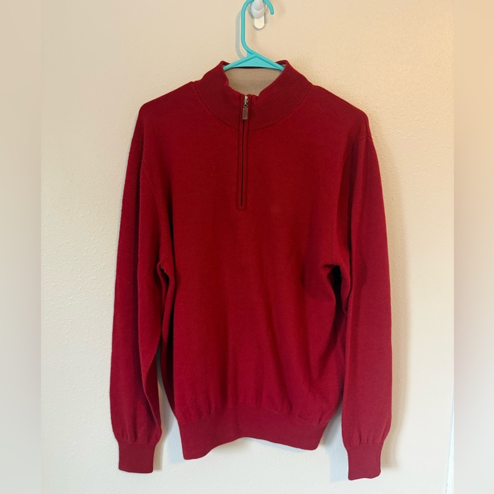 Peter Millar Merino Wool Quarter Zip Knit Sweater Red Medium